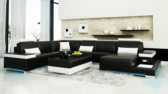 Ledersofa Couch Wohnlandschaft Ecksofa Garnitur Design Modern Neu Sofa Licht USB