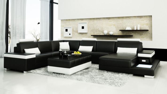 Ledersofa Couch Wohnlandschaft Ecksofa Garnitur Design Modern Neu Sofa Licht USB