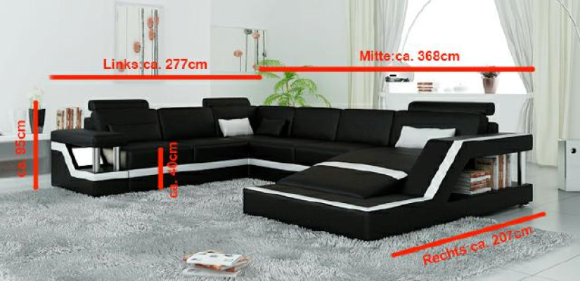 Wohnlandschaft Big Modernes Ledersofa + USB Patentiert NEU Designer Sofa Ecksofa