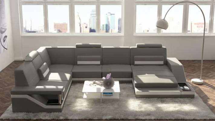 Ledersofa + USB Wohnlandschaft Ecksofa Eck Garnitur Design Couch Sofa Hamburg
