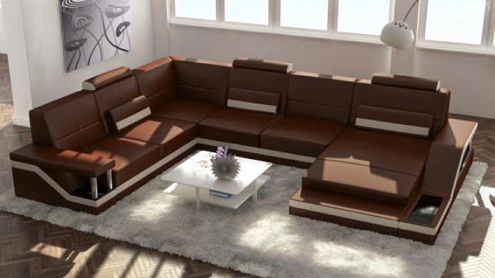 Ledersofa + USB Wohnlandschaft Ecksofa Eck Garnitur Design Couch Sofa Hamburg