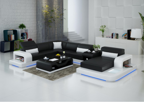 Ledersofa Couch Wohnlandschaft Ecksofa Eck Garnitur Design Modern Sofa G8006