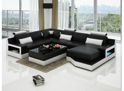 Ledersofa Ecksofa + USB Garnitur Wohnlandschaft Polster U Form Couch Sofa Design
