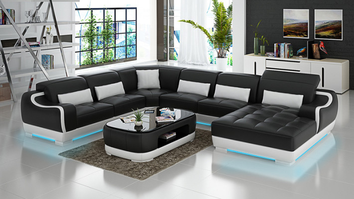 Ledersofa Polster Sitz Eck Sofa Garnitur Wohnlandschaft Wohnzimmer Couch G8025