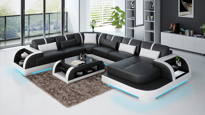 Ledersofa Couch Wohnlandschaft Ecksofa Eck Garnitur Design Modern Sofa