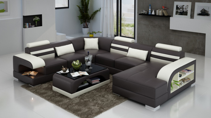 Ledersofa Couch Wohnlandschaft Ecksofa Eck Garnitur Design Modern Sofa + USB Neu