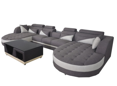 Eckcouch Ecksofa Design Polster Eckgarnitur Sofa Wohnlandschaft Couch Tisch USB