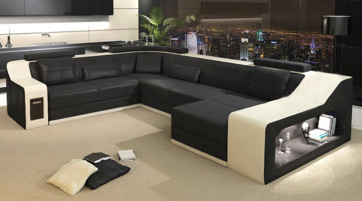 Ledersofa Couch Wohnlandschaft Ecksofa Eck Garnitur Design Modern Sofa mit USB