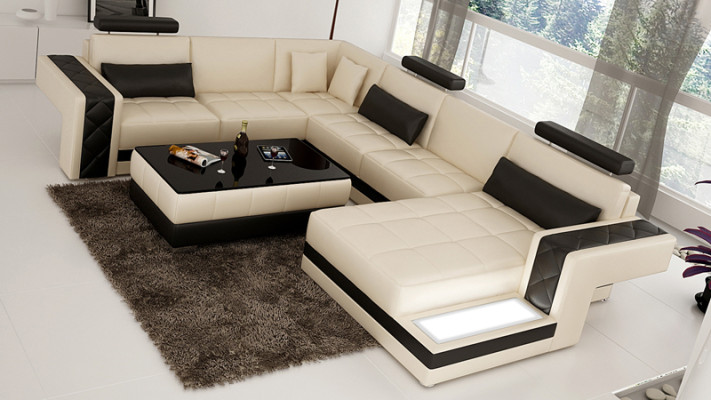 Modern Ledersofa Couch Wohnlandschaft Ecksofa Eck Garnitur Dekor Design