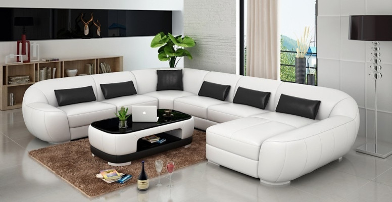 Wohnzimmerhighlight U-förmiges Lederecksofa für zeitgemäßen Luxus