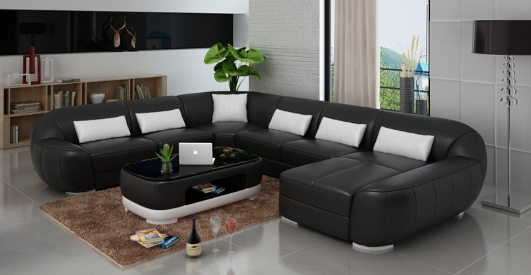 Ledersofa Couch Wohnlandschaft Ecksofa Eck Garnitur Rund Design Sofa Neu R7007E