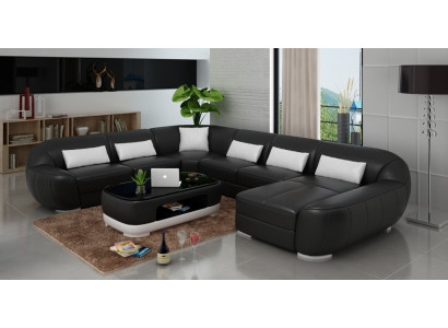 Ledersofa Couch Wohnlandschaft Ecksofa Eck Garnitur Rund Design Sofa Neu R7007E