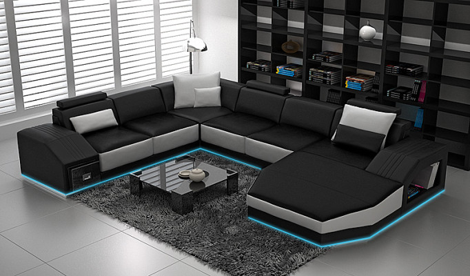 Eckgarnitur Leder Sofa Wohnzimmer Polsterecke Sitzgarnituren Wohnlandschaft +USB