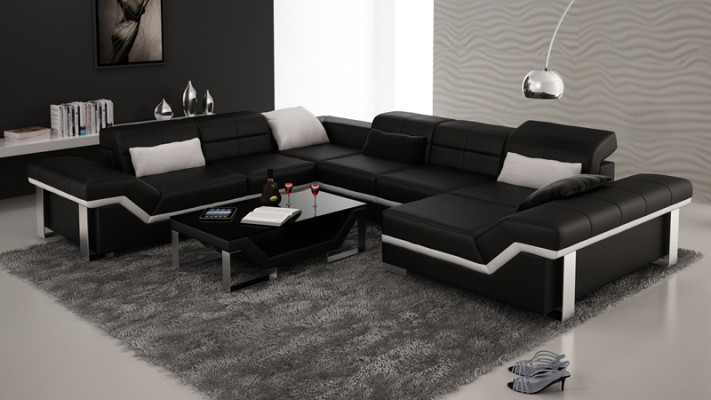 Moderne Sitzecke Ledersofa Ecksofa Sofa Polster Couch Wohnlandschaft K5007 + USB