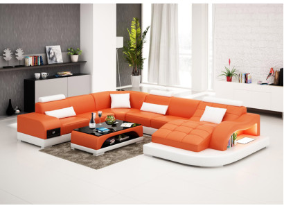 Ledersofa Couch Wohnlandschaft Ecksofa Eck Garnitur Design Modern Sofa USB Neu
