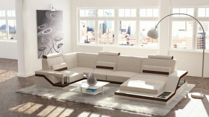 Wohnlandschaft Sofa + USB Polster Sitz Ecksofa Garnitur Textil Stoff Leder Sofas