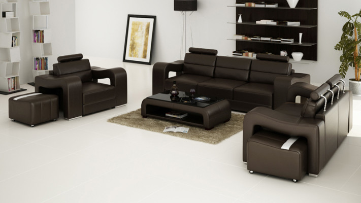 Ledersofa Couch Wohnlandschaft 3+2+1 Sitzer Garnitur Design Modern Sofa F3008D