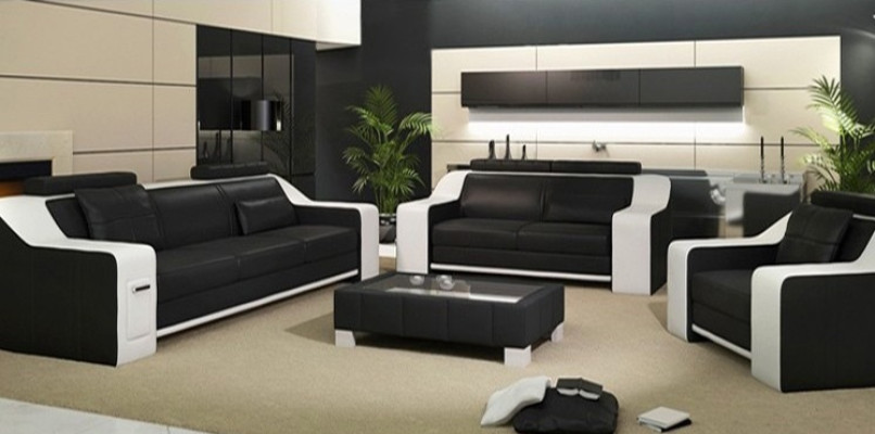 Ledersofa Set Sofa Couch Sitz Polster Garnitur Sofagarnitur 3+2+1 Sofas HuttenS