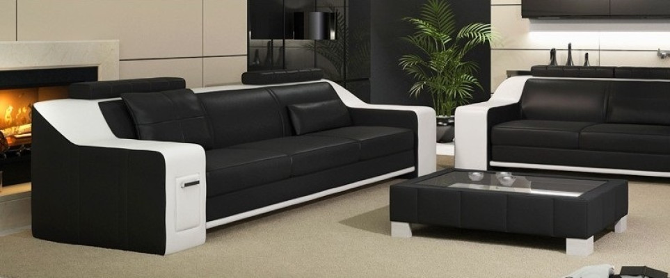 Ledersofa Set Sofa Couch Sitz Polster Garnitur Sofagarnitur 3+2+1 Sofas HuttenGB