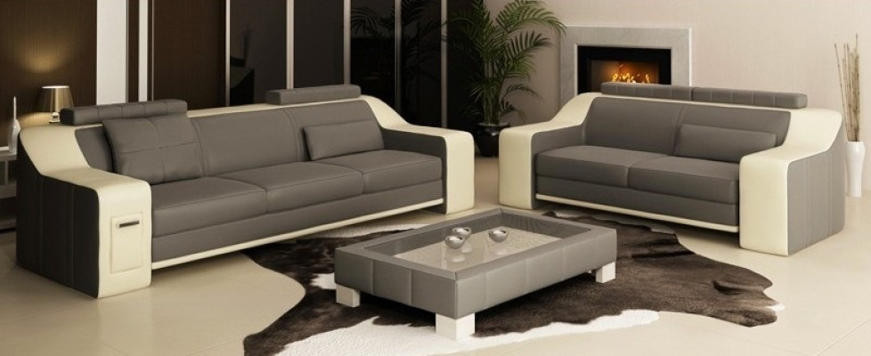 Ledersofa Set Sofa Couch Sitz Polster Garnitur Sofagarnitur 3+2+1 Sofas HuttenG