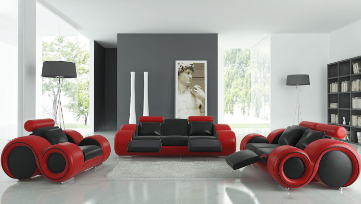 Ledersofa mit USB Wohnlandschaft 3+2+1 Sitzer Garnitur Design Modern Sofa A1163D