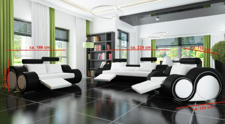 Leder Sofa Sofagarnitur 321 Sitz USB Couchgarnitur Polstergarnitur BERLIN Couch