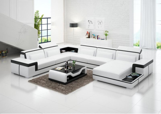Ecksofa Wohnlandschaft Sofa U Form Polster Couchen Leder Design Beleuchtet Couch
