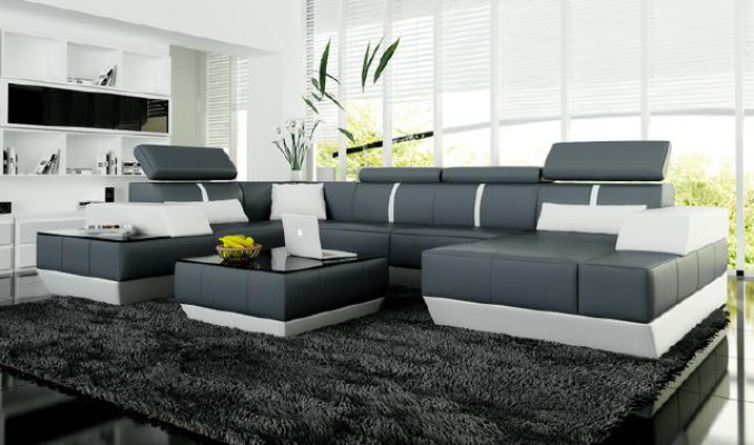 Ledersofa + USB,Wohnlandschaft Sofa Ecksofa Eckcouch Ledercouch Poster Ecke NEU