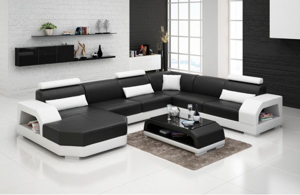 Ledersofa Couch Wohnlandschaft Ecksofa Eck Garnitur Design Modern Sofa G8001