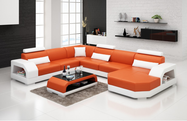 Ledersofa Couch Wohnlandschaft Ecksofa Eck Garnitur Design Modern Sofa G8001