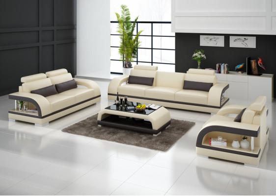 Sofa Couch Leder Polster Sitz Couch Garnitur 3+2+1 USB + Tisch Set Design Sofa