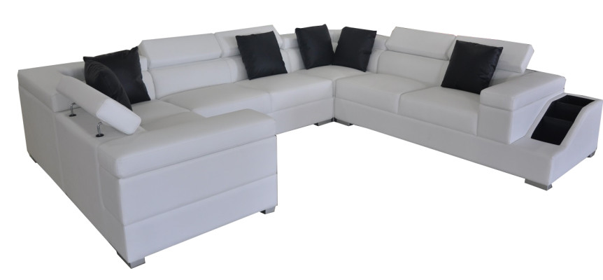 Ledersofa USB Wohnlandschaft Ecksofa Ecke Garnitur Design Sofa Couch Neu