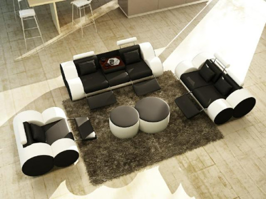 Leder Sofagarnitur mit USB Couchgarnitur Polstergarnitur Sofa 3/2/1 Sitzer Relax