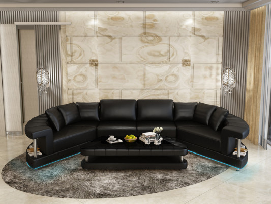 Wohnlandschaft Trapez Förmige Rund Ecksofa Sofa Runde Couch Polster U Form + USB