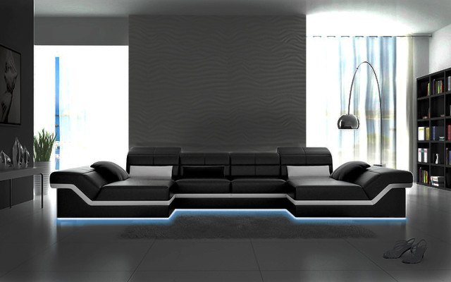 XXL Ledersofa mit USB Ecksofa Wohnlandschaft Big Couch Ledergarnitur Polster Neu