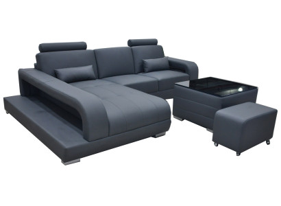 XXL Couch Leder Wohnlandschaft Garnitur Design Modern Sofa L-Form F3017C + Tisch