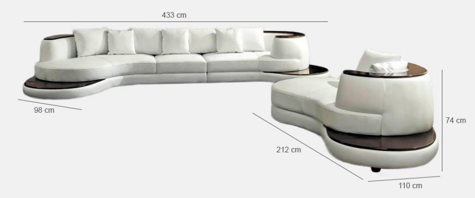 Rundsofa Designer Ecksofa Sofa Couch Polster Leder Garnitur Wohnlandschaft Royal