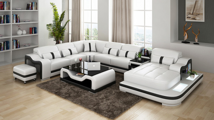Sofa Ledersofa Couch Wohnlandschaft Ecksofa Eck Modern Design Garnitur