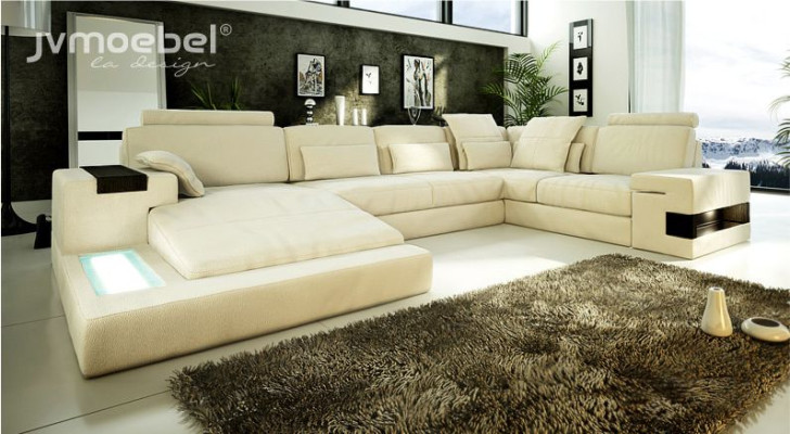 U-Form Sofa Couch Design Polster Modern Textil Neu Wohnlandschaft Leder Ecksofa