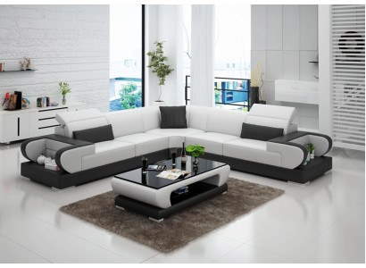 Ledersofa Couch Wohnlandschaft Ecksofa Eck Garnitur Design Modern Sofa G8002B