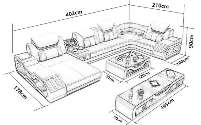 Ecksofa UForm Couchtisch Sideboard Ledersofa Wohnlandschaft Designer Sofa Set