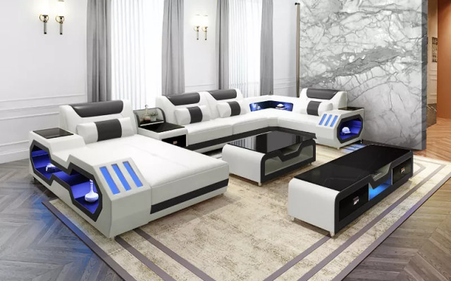 Ecksofa UForm Couchtisch Sideboard Ledersofa Wohnlandschaft Designer Sofa Set