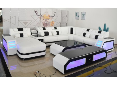 U Form Wohnlandschaft Modern Luxus Couchen Ecksofa U-Form Couch Kunstleder Weiß