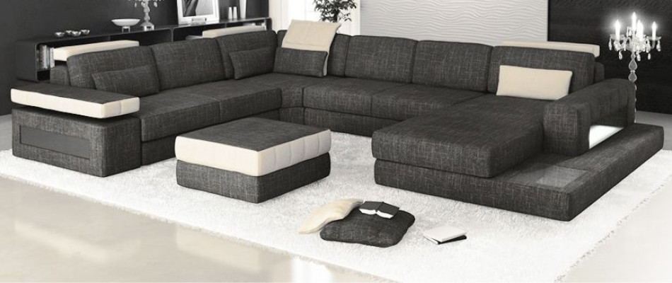 Ecksofa Couch Design Polster Textil Neu Wohnlandschaft U-Form Bettfunktion Stoff