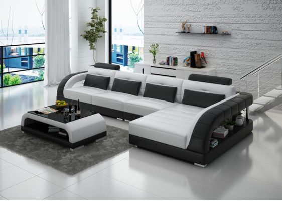 Ledersofa USB Wohnlandschaft Ecksofa Eck Garnitur Design Modern Sofa G8012C Neu