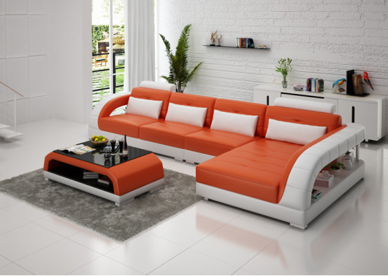 Ledersofa USB Wohnlandschaft Ecksofa Eck Garnitur Design Modern Sofa G8012C Neu