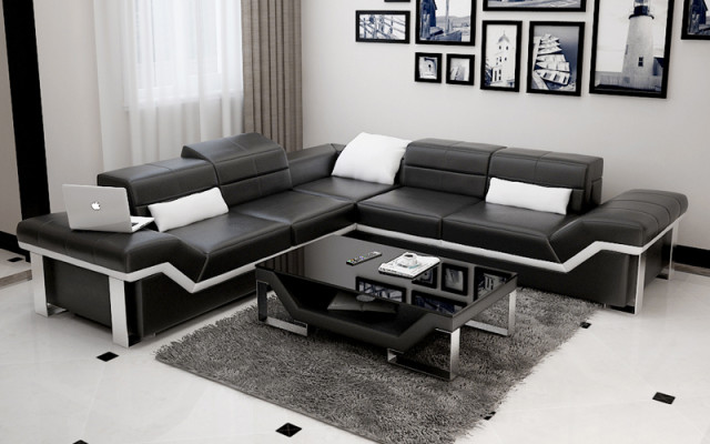 Ledersofa USB Wohnlandschaft Ecksofa Ecke Garnitur Design Sofa Couch K5007B Neu