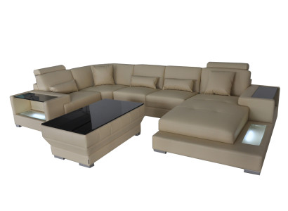 Ecksofa Design Eckgarnitur Eckcouch Sofa Couch Wohnlandschaft Polster Tisch USB