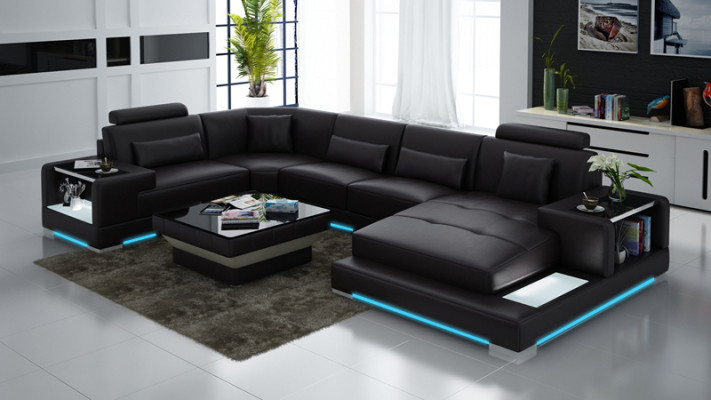 Ecksofa Design Eckgarnitur Eckcouch Sofa Couch Wohnlandschaft Polster Tisch USB