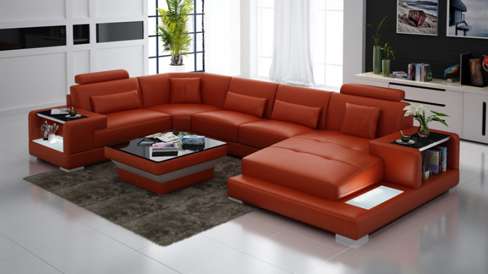 Ecksofa Design Eckgarnitur Eckcouch Sofa Couch Wohnlandschaft Polster Tisch USB